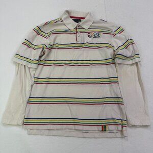 COOGI Australia Striped Polo Shirt Layered Long Sleeve Y2K Streetwear White Y2K